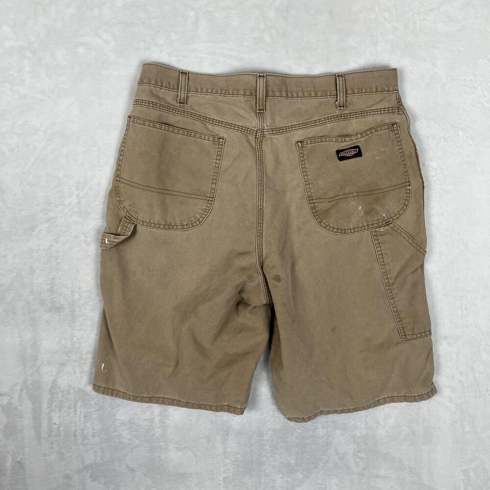 VTG Dickies Shorts Mens 34 Beige Canvas Cargo Carpenter Utility Paint Stained